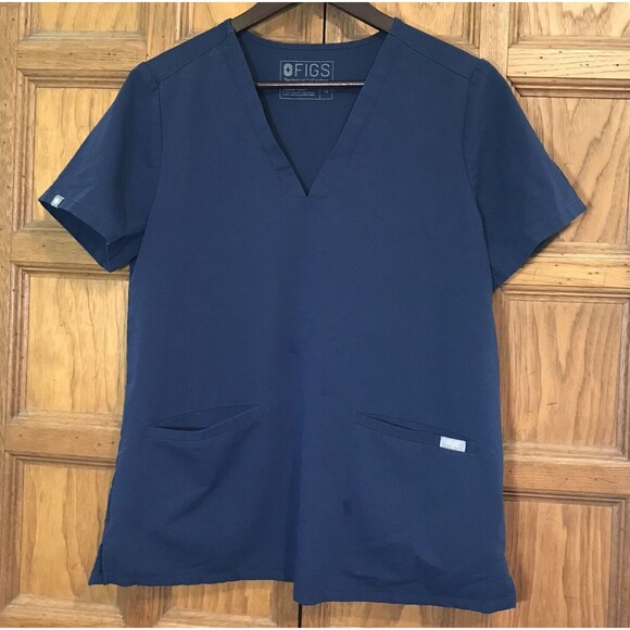 Figs Casma Three-Pocket Scrub Top Women's M Navy Blue Poly/Rayon/Spandex V-Neck - Picture 1 of 12